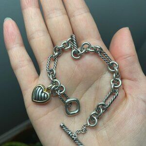 David Yurman Silver Bracelet with Gold Heart Charm